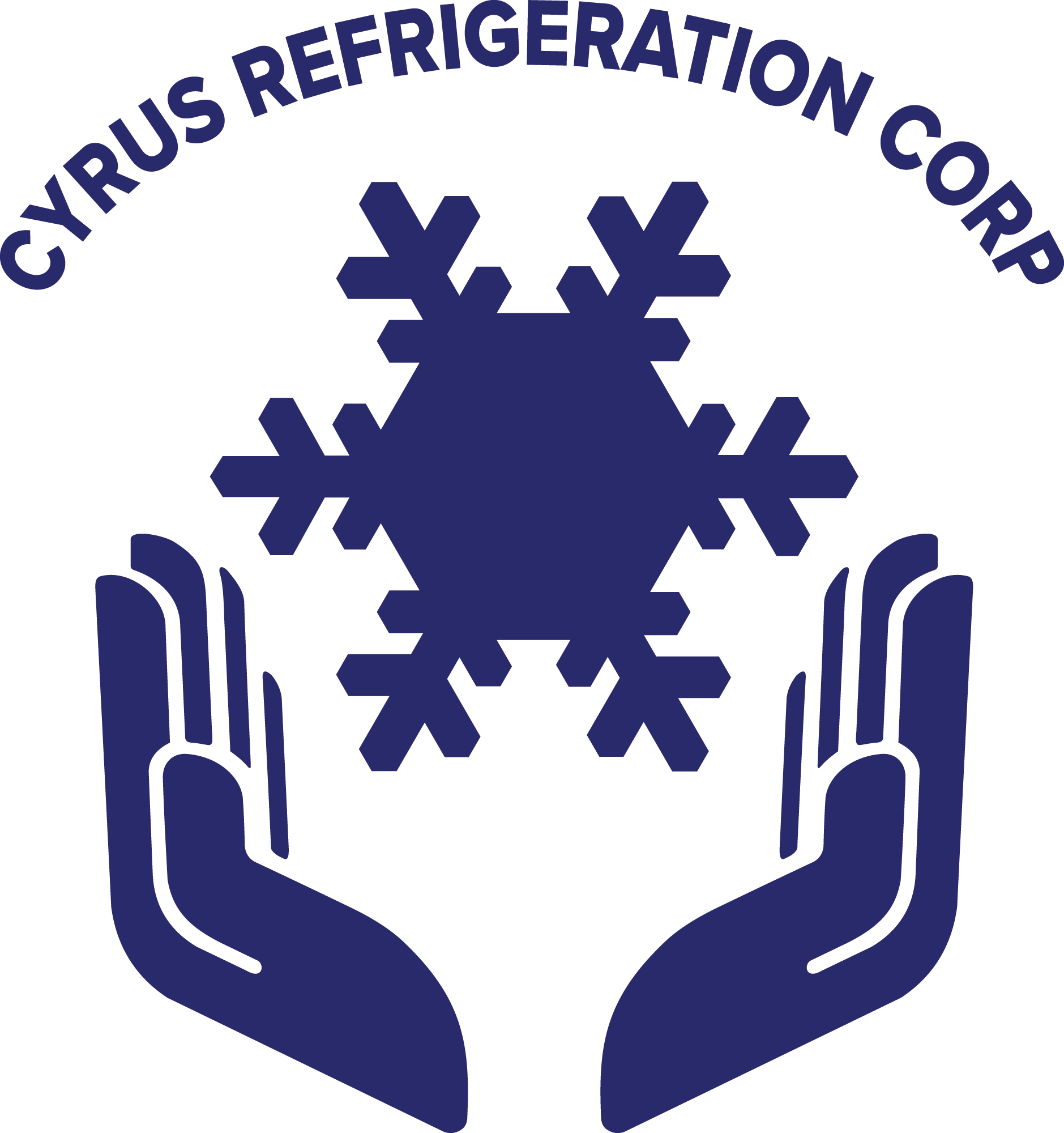 A blue snowflake with hands and the words cynia international corp.